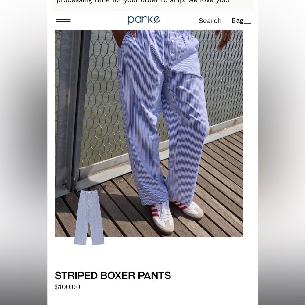 PARKE blue and white striped boxer pants